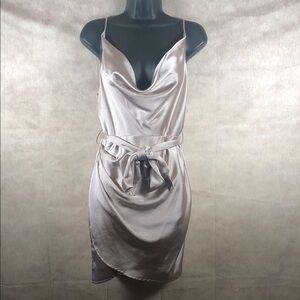 Selfie Leslie Mini Slip Dress in Taupe